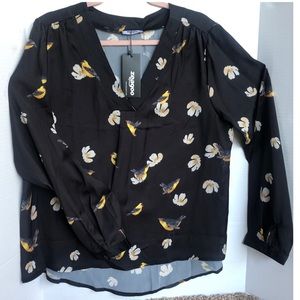 NWT XL ZEAGOO Bird and Flower Print Blouse